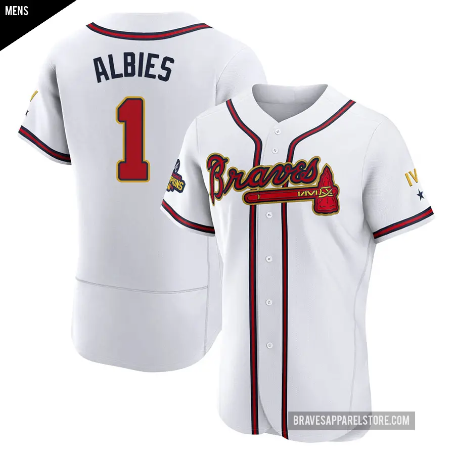 Men's Atlanta Braves ＃1 Ozzie Albies Authentic Gold White 2022 Program Jersey