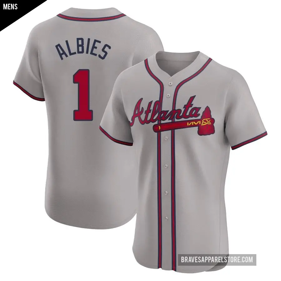 Men's Atlanta Braves ＃1 Ozzie Albies Elite Gray Road Jersey
