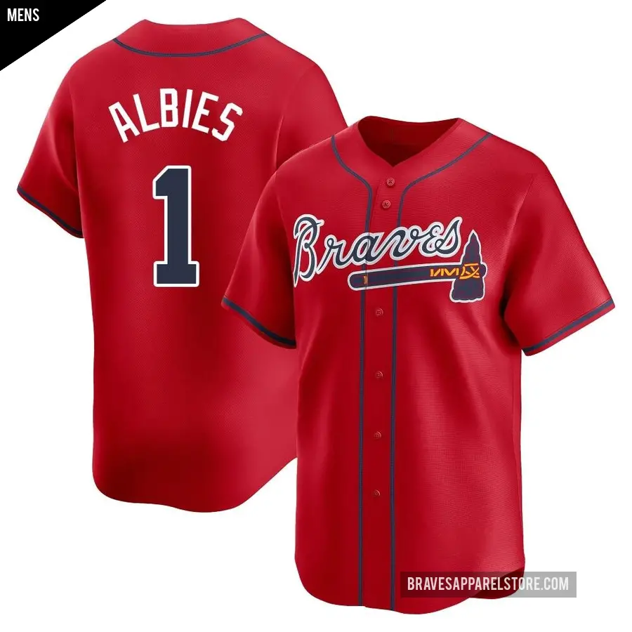Men's Atlanta Braves ＃1 Ozzie Albies Limited Red Alternate Jersey