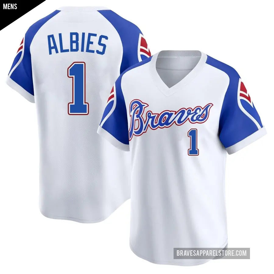 Men's Atlanta Braves ＃1 Ozzie Albies Limited White Throwback Cooperstown Collection Jersey