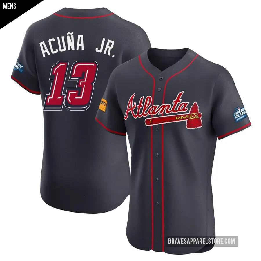 Men's Atlanta Braves ＃13 Ronald Acuna Jr. Elite Navy 2025 Speedway Classic Alternate Jersey