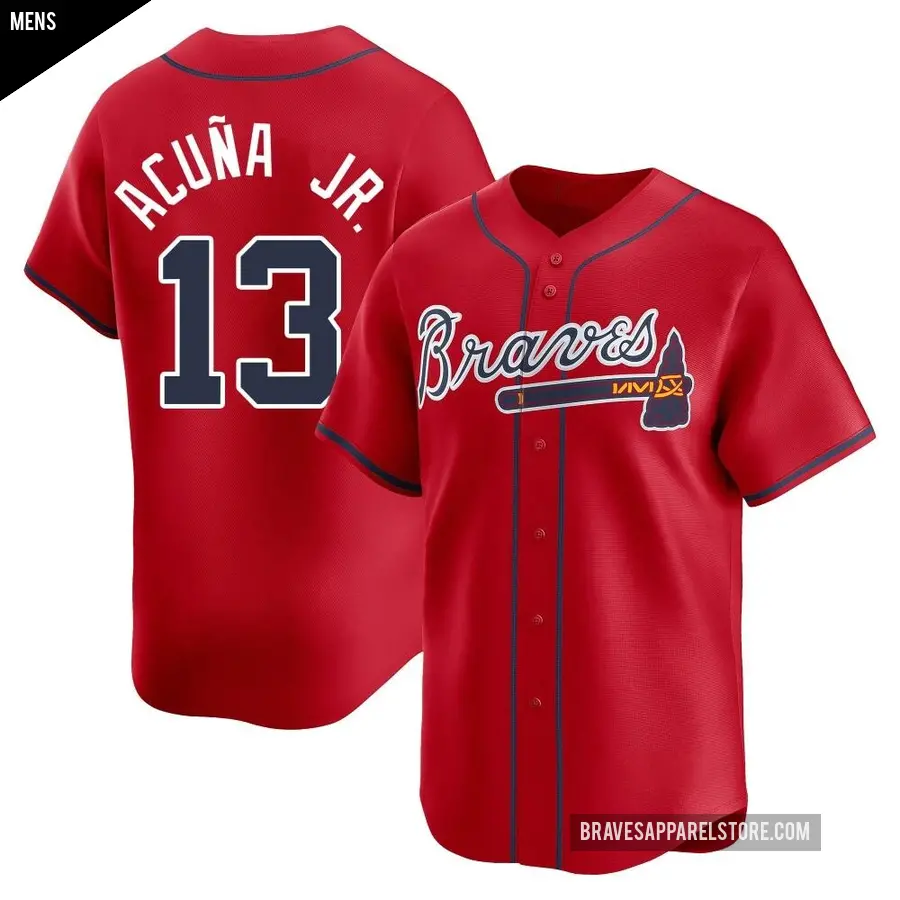 Men's Atlanta Braves ＃13 Ronald Acuna Jr. Limited Red Alternate Jersey