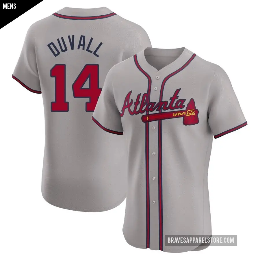 Men's Atlanta Braves ＃14 Adam Duvall Elite Gray Road Jersey