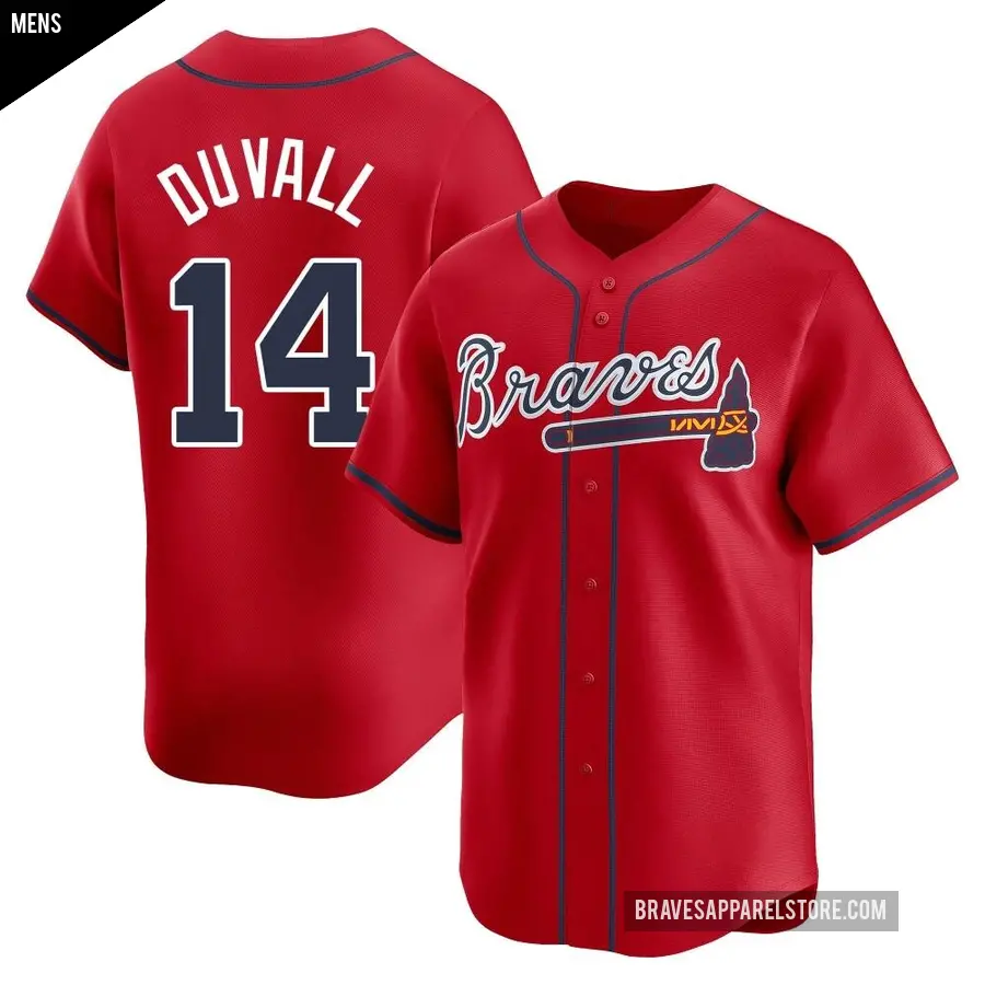Men's Atlanta Braves ＃14 Adam Duvall Limited Red Alternate Jersey