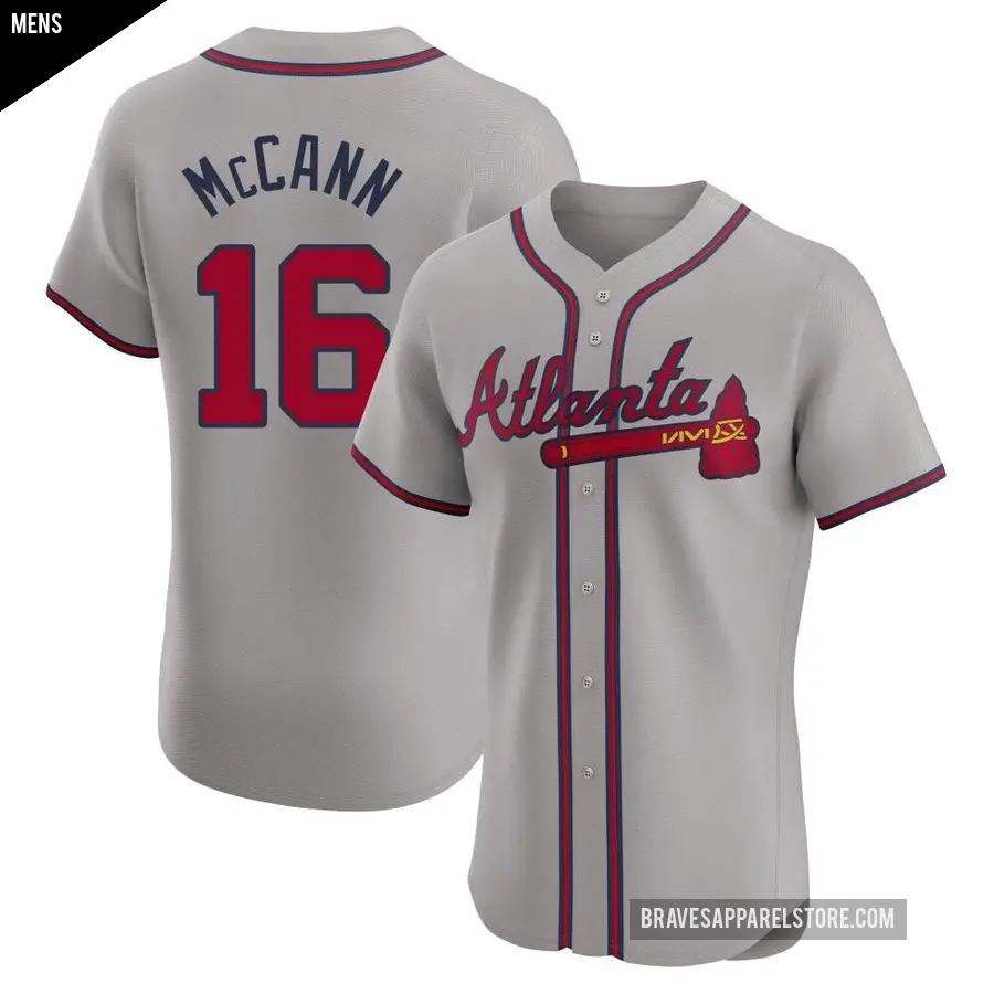 Men's Atlanta Braves ＃16 Brian McCann Elite Gray Road Jersey