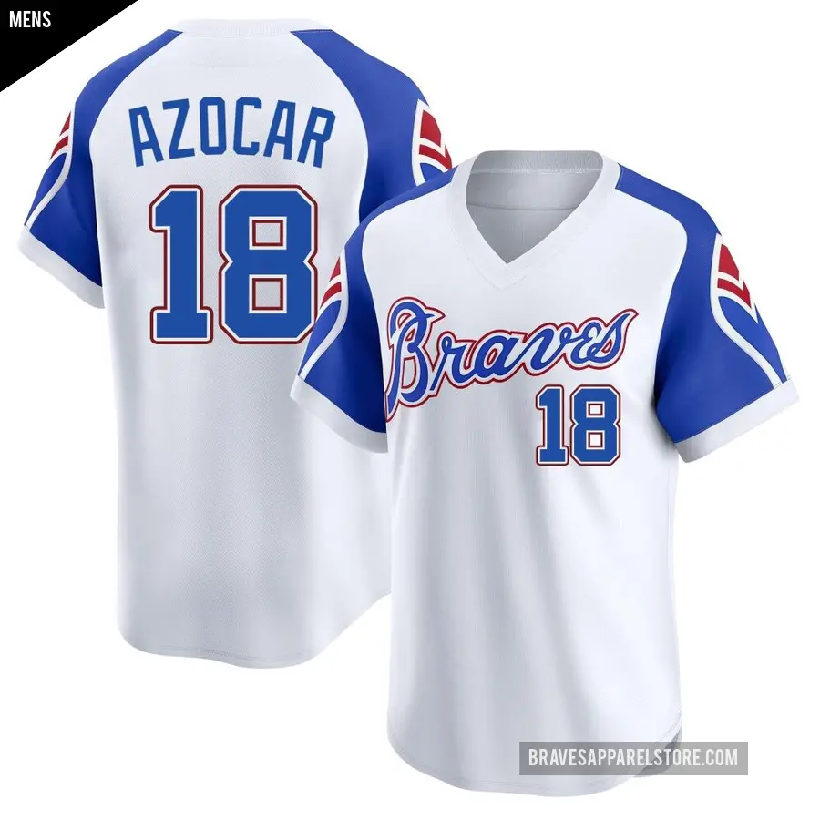 Men's Atlanta Braves ＃18 Jose Azocar Limited White Throwback Cooperstown Collection Jersey