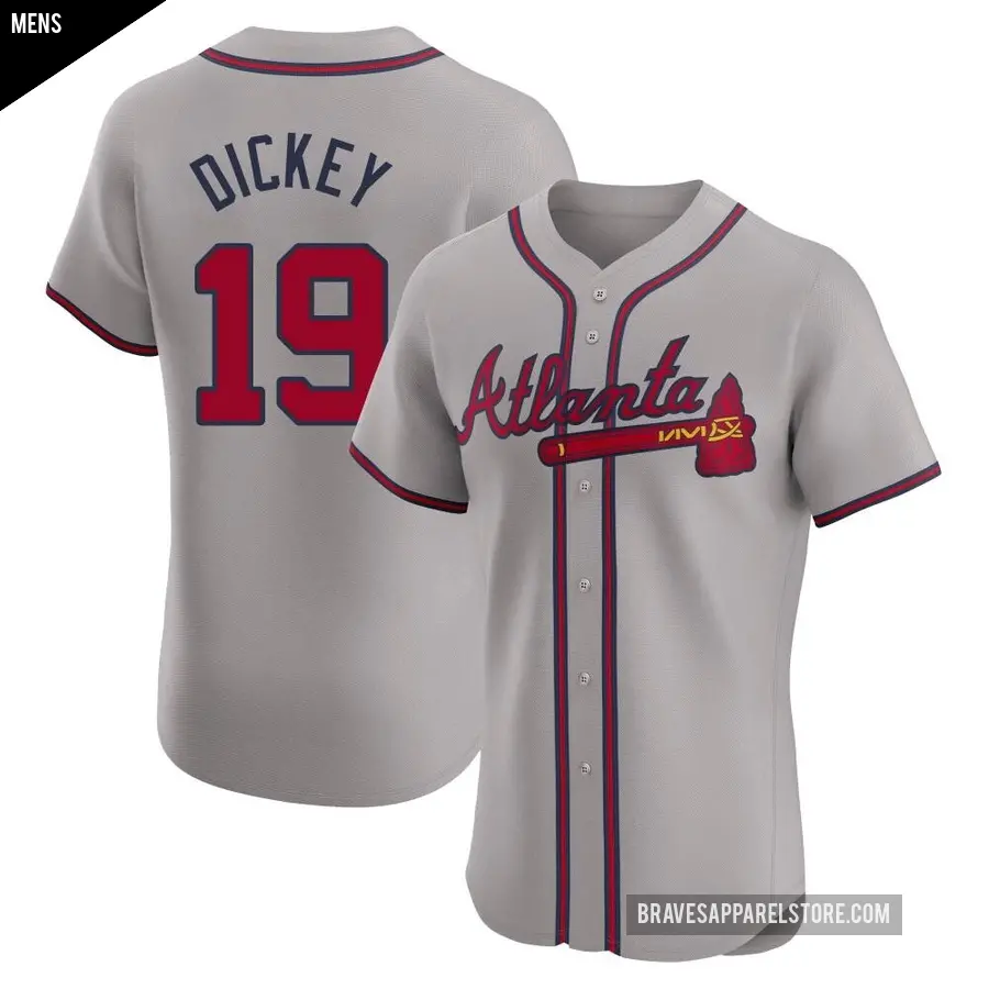Men's Atlanta Braves ＃19 R.A. Dickey Elite Gray Road Jersey