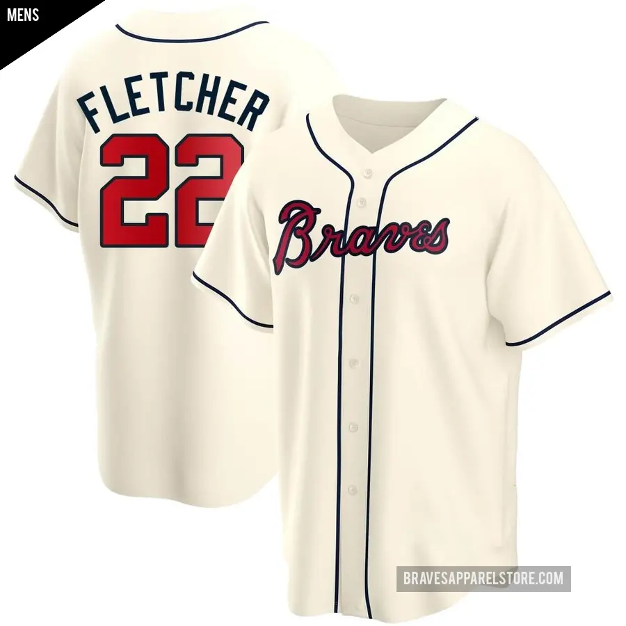 Men's Atlanta Braves ＃22 David Fletcher Replica Cream Alternate Jersey