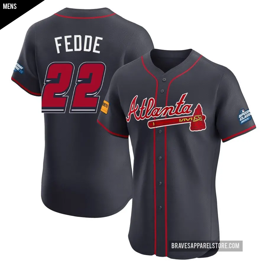 Men's Atlanta Braves ＃22 Erick Fedde Elite Navy 2025 Speedway Classic Alternate Jersey