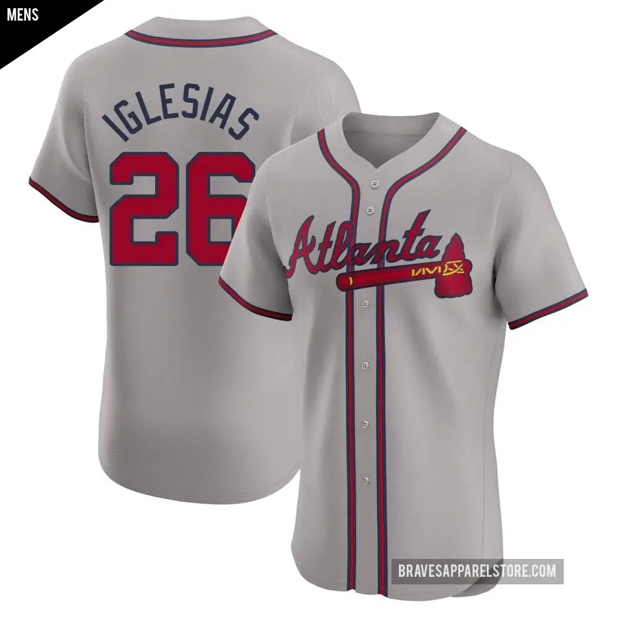 Men's Atlanta Braves ＃26 Raisel Iglesias Elite Gray Road Jersey