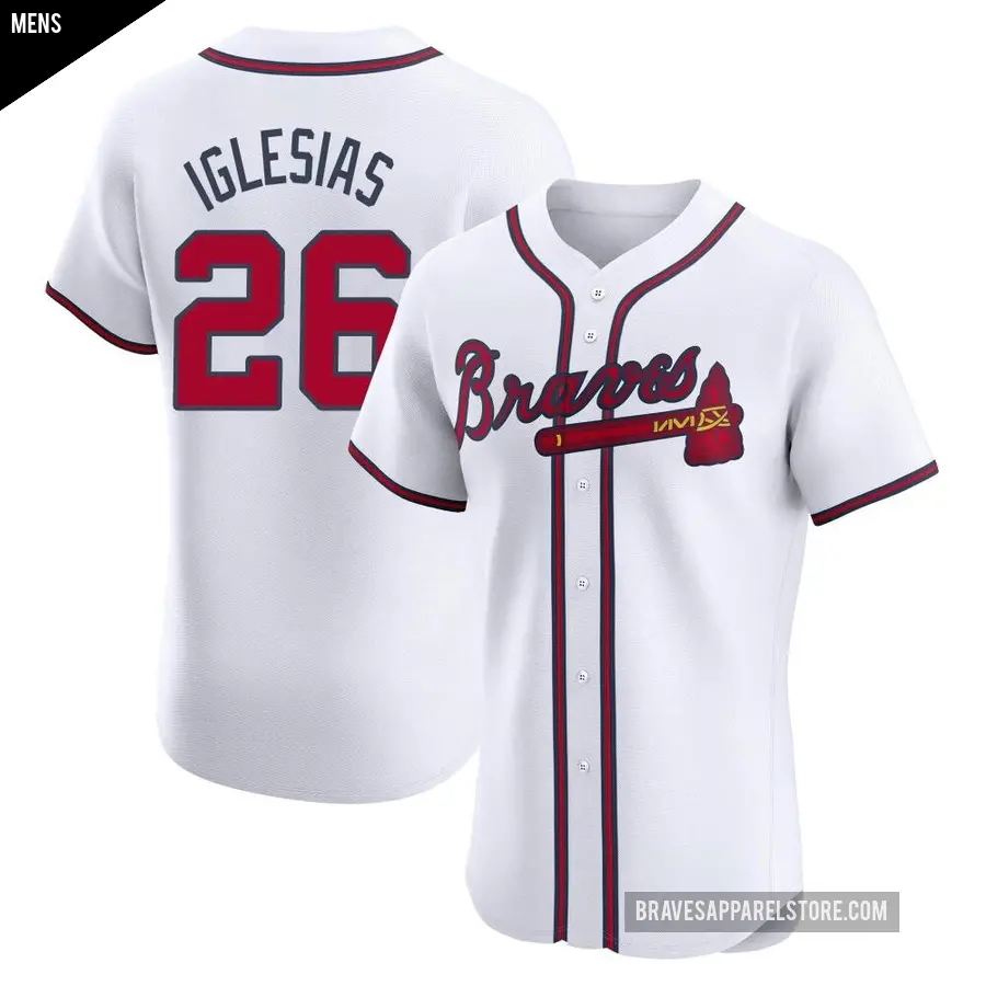 Men's Atlanta Braves ＃26 Raisel Iglesias Elite White Home Jersey