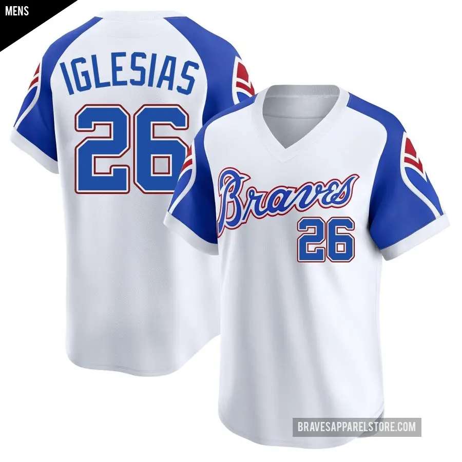 Men's Atlanta Braves ＃26 Raisel Iglesias Limited White Throwback Cooperstown Collection Jersey