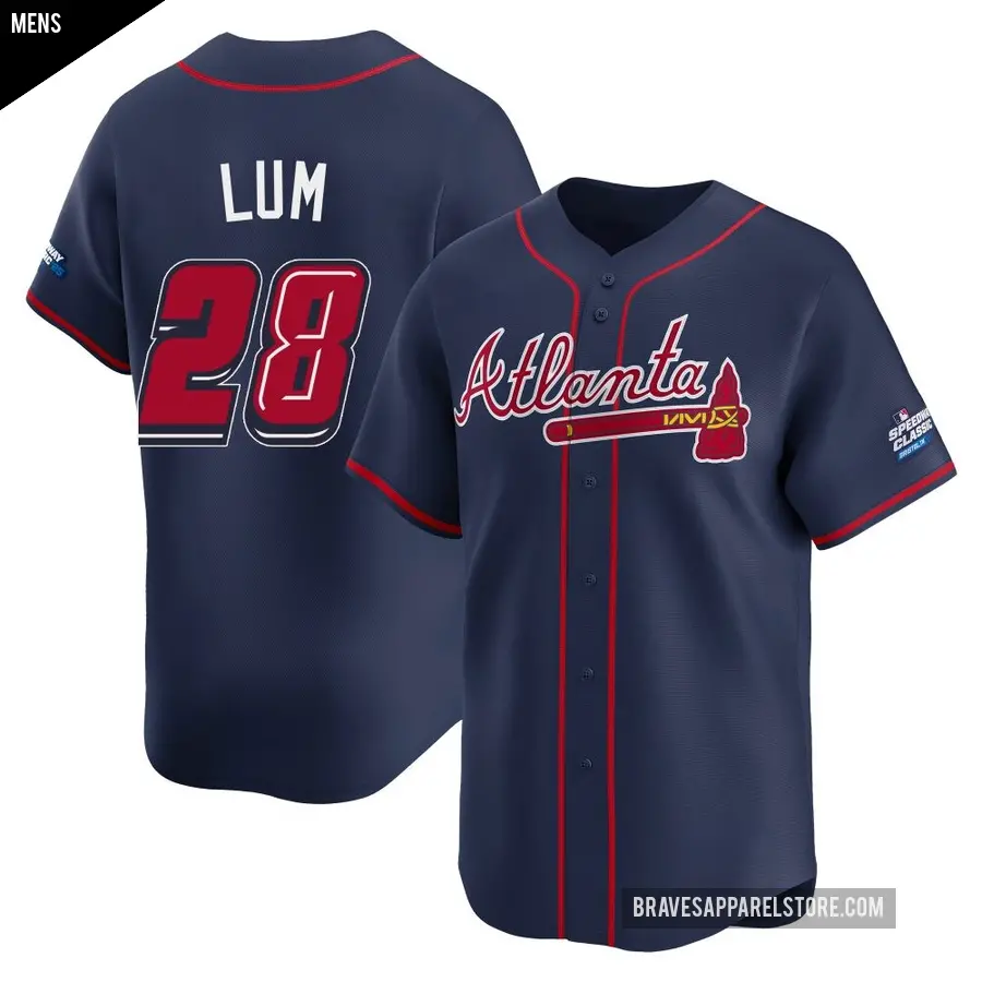 Men's Atlanta Braves ＃28 Mike Lum Limited Navy 2025 Speedway Classic Alternate Jersey