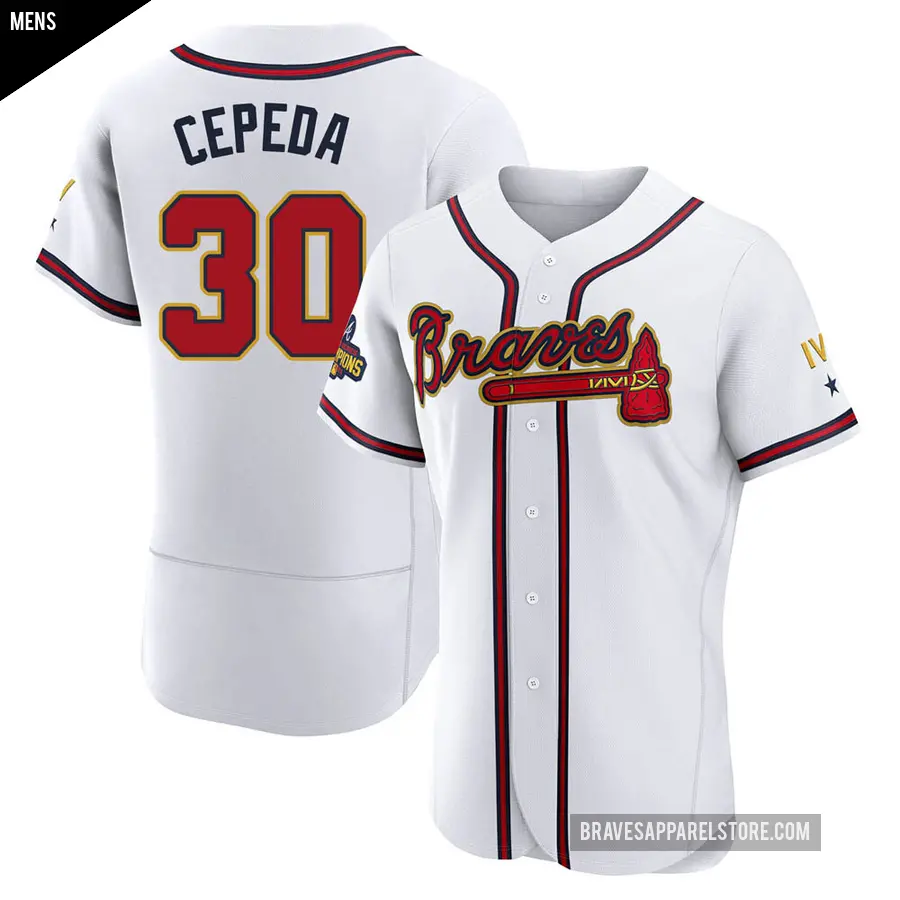 Men's Atlanta Braves ＃30 Orlando Cepeda Authentic Gold White 2022 Program Jersey