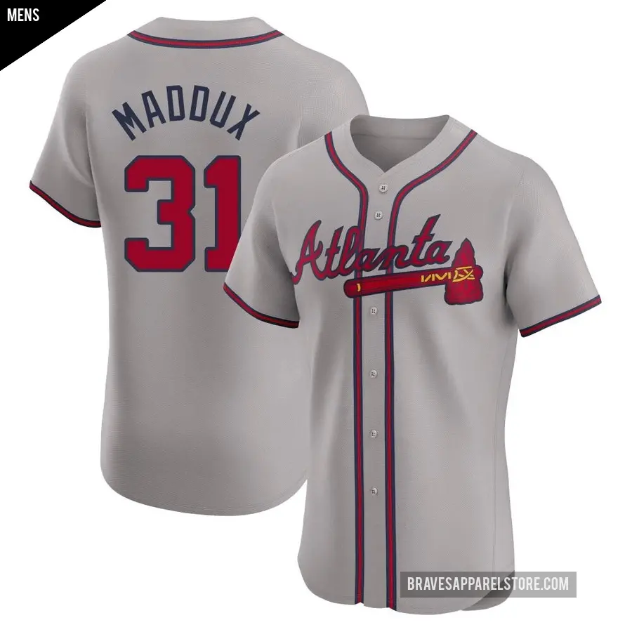 Men's Atlanta Braves ＃31 Greg Maddux Elite Gray Road Jersey
