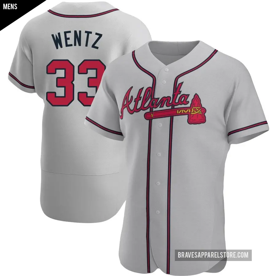 Men's Atlanta Braves ＃33 Joey Wentz Authentic Gray Road Jersey