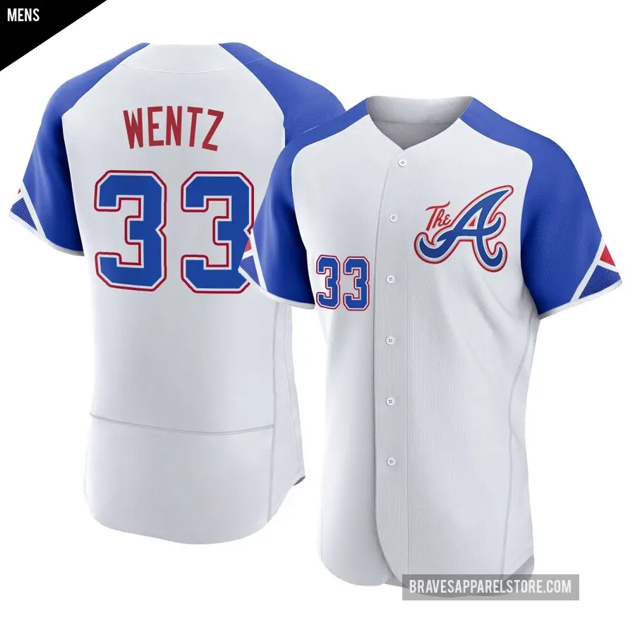 Men's Atlanta Braves ＃33 Joey Wentz Authentic White 2023 City Connect Jersey
