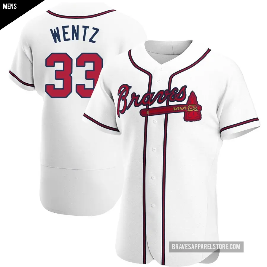 Men's Atlanta Braves ＃33 Joey Wentz Authentic White Home Jersey