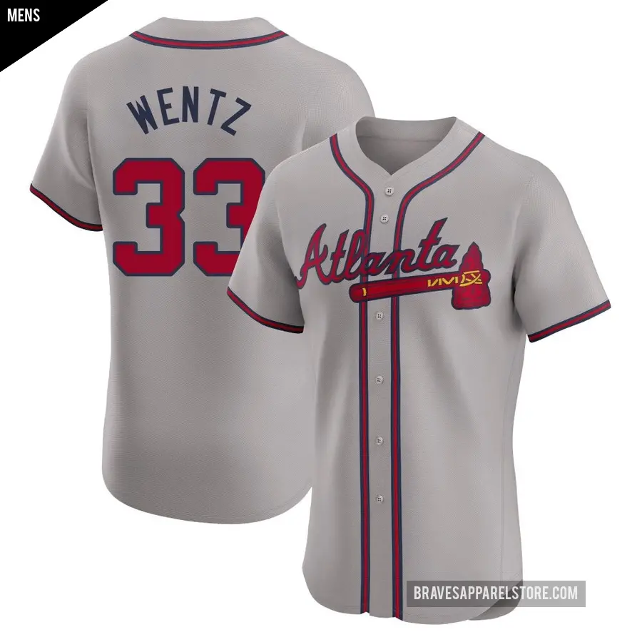 Men's Atlanta Braves ＃33 Joey Wentz Elite Gray Road Jersey