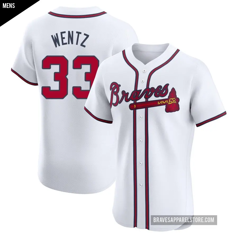 Men's Atlanta Braves ＃33 Joey Wentz Elite White Home Jersey
