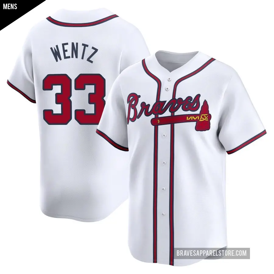 Men's Atlanta Braves ＃33 Joey Wentz Limited White Home Jersey