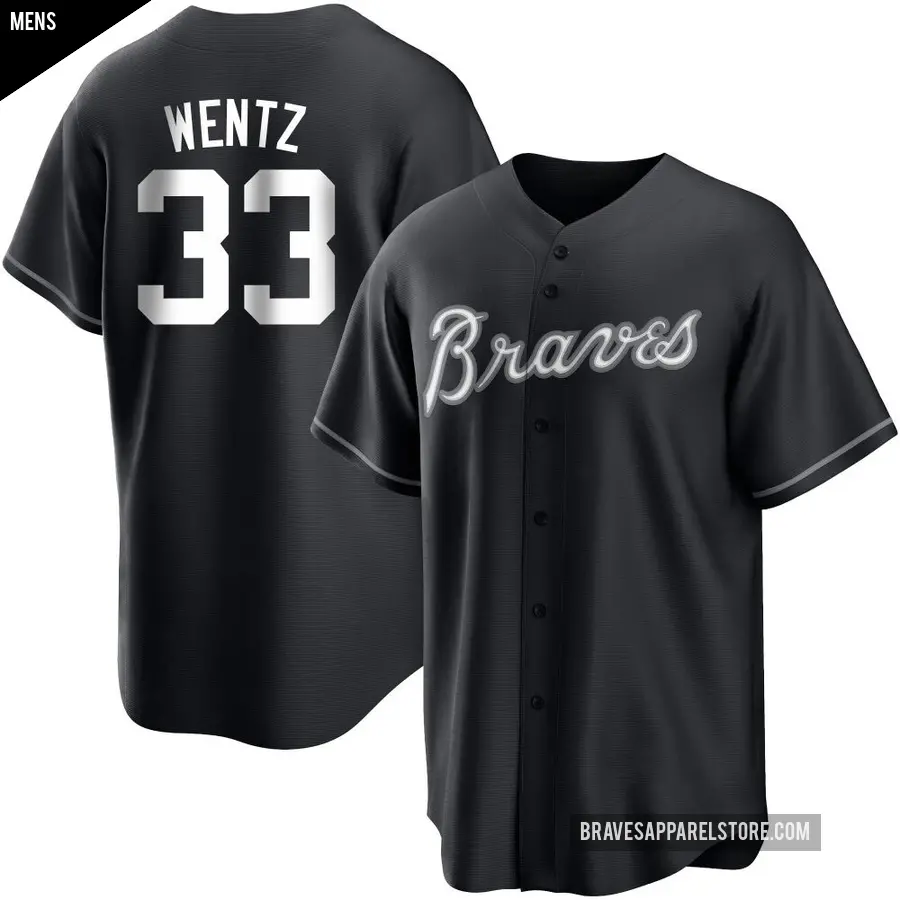Men's Atlanta Braves ＃33 Joey Wentz Replica Black/White Jersey