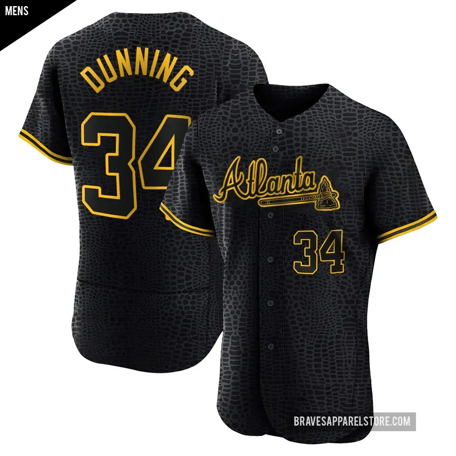 Men's Atlanta Braves ＃34 Dane Dunning Authentic Black Snake Skin City Jersey