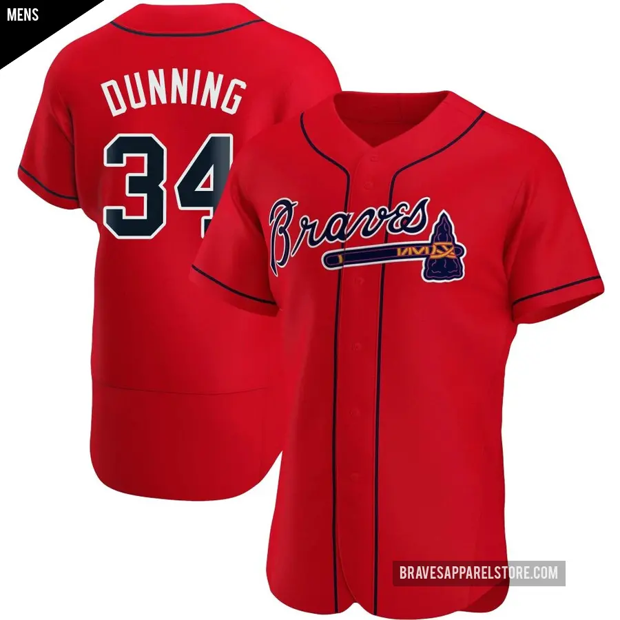 Men's Atlanta Braves ＃34 Dane Dunning Authentic Red Alternate Jersey