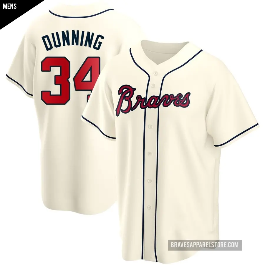 Men's Atlanta Braves ＃34 Dane Dunning Replica Cream Alternate Jersey