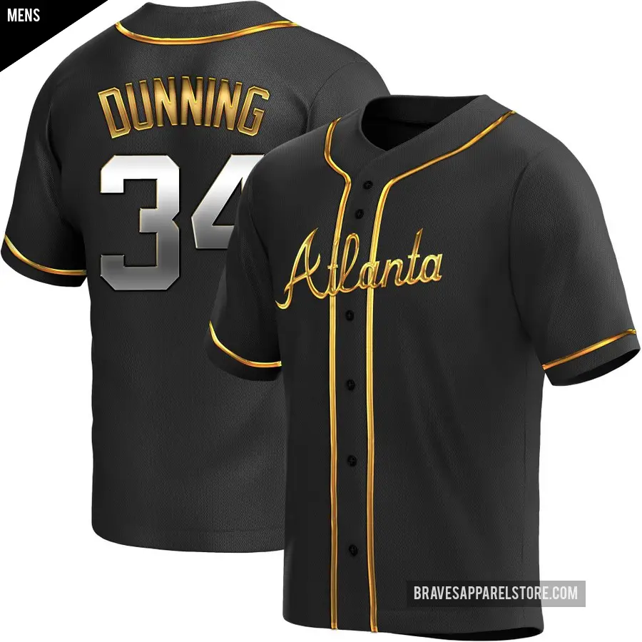 Men's Atlanta Braves ＃34 Dane Dunning Replica Gold Black en Alternate Jersey