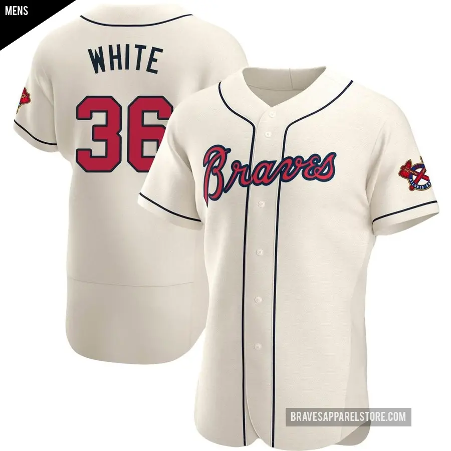 Men's Atlanta Braves ＃36 Eli White Authentic White Cream Alternate Jersey
