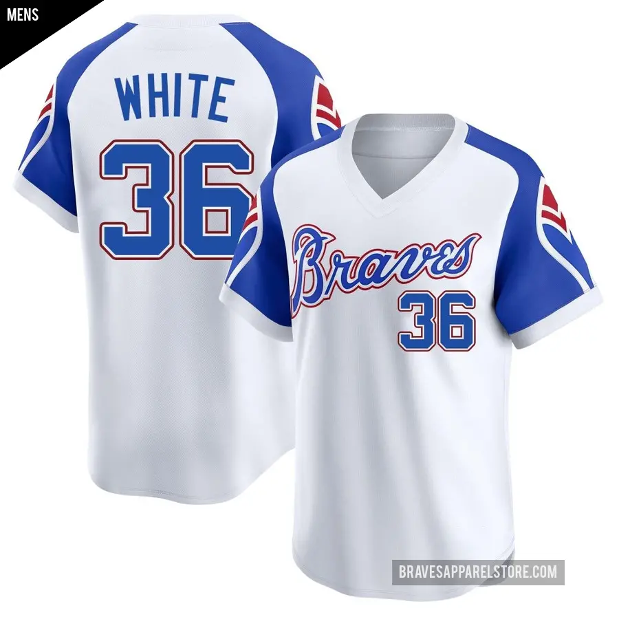 Men's Atlanta Braves ＃36 Eli White Limited White Throwback Cooperstown Collection Jersey