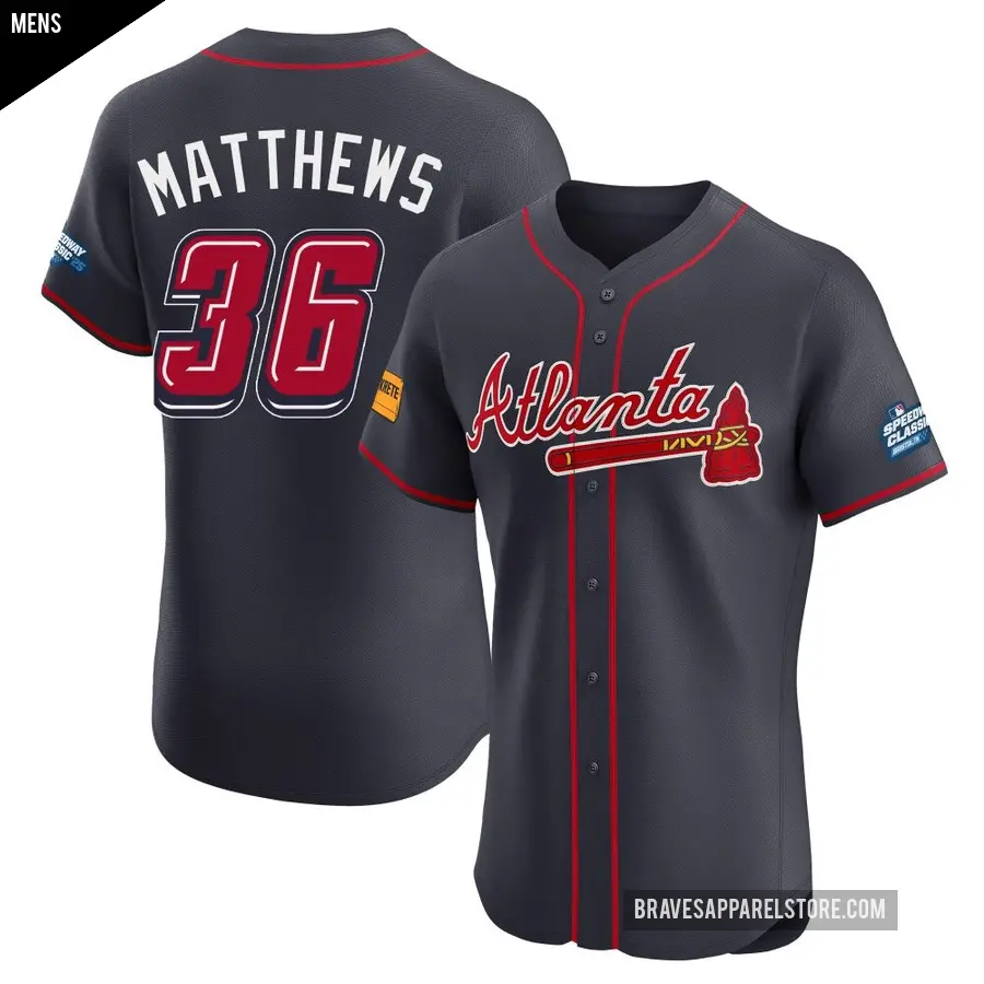 Men's Atlanta Braves ＃36 Gary Matthews Elite Navy 2025 Speedway Classic Alternate Jersey