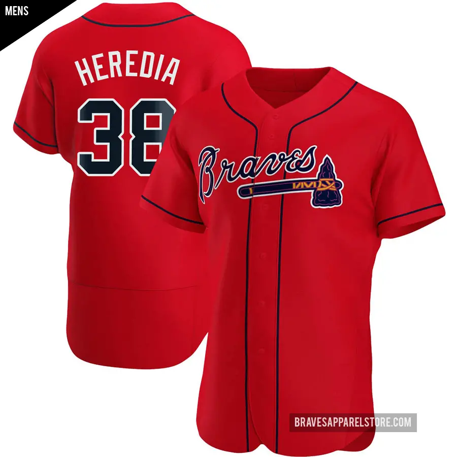 Men's Atlanta Braves ＃38 Guillermo Heredia Authentic Red Alternate Jersey