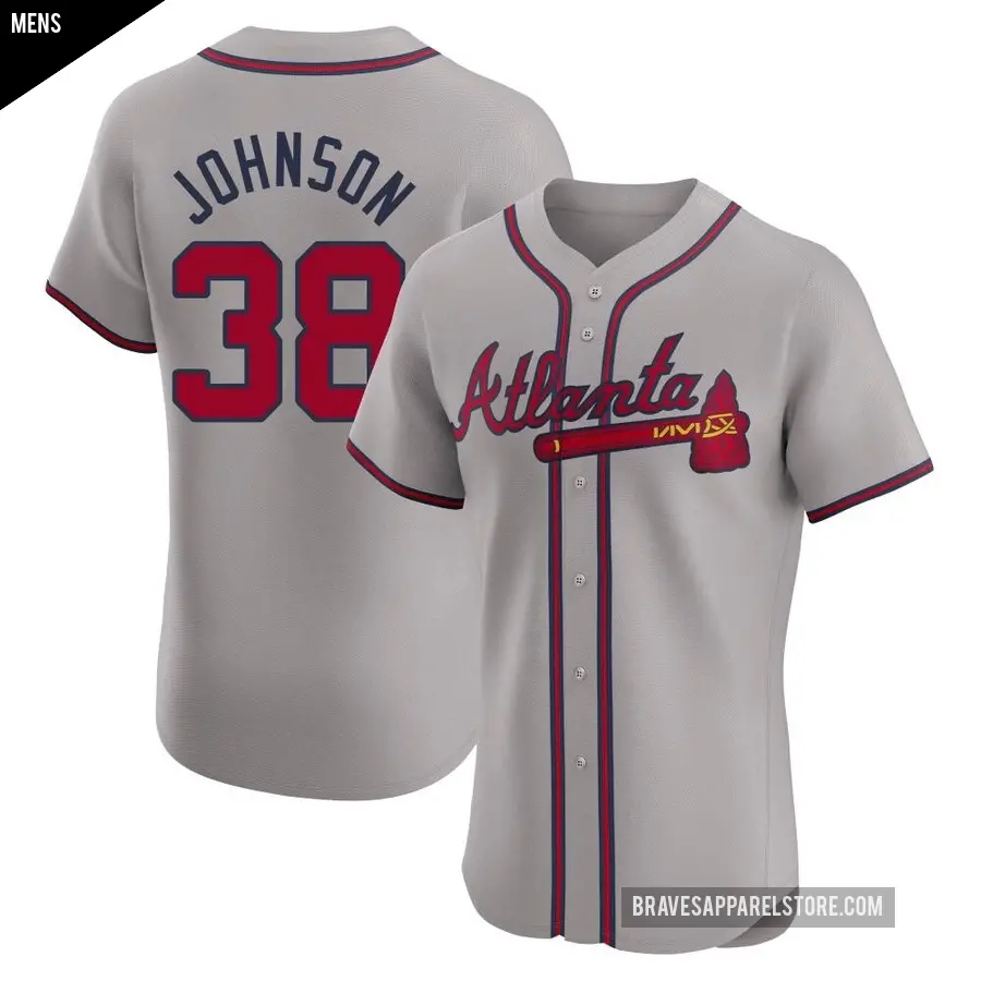 Men's Atlanta Braves ＃38 Pierce Johnson Elite Gray Road Jersey
