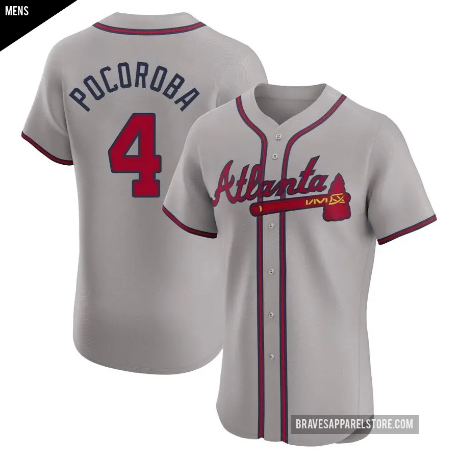 Men's Atlanta Braves ＃4 Biff Pocoroba Elite Gray Road Jersey