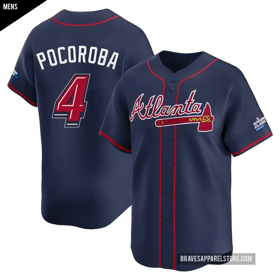 Men's Atlanta Braves ＃4 Biff Pocoroba Limited Navy 2025 Speedway Classic Alternate Jersey