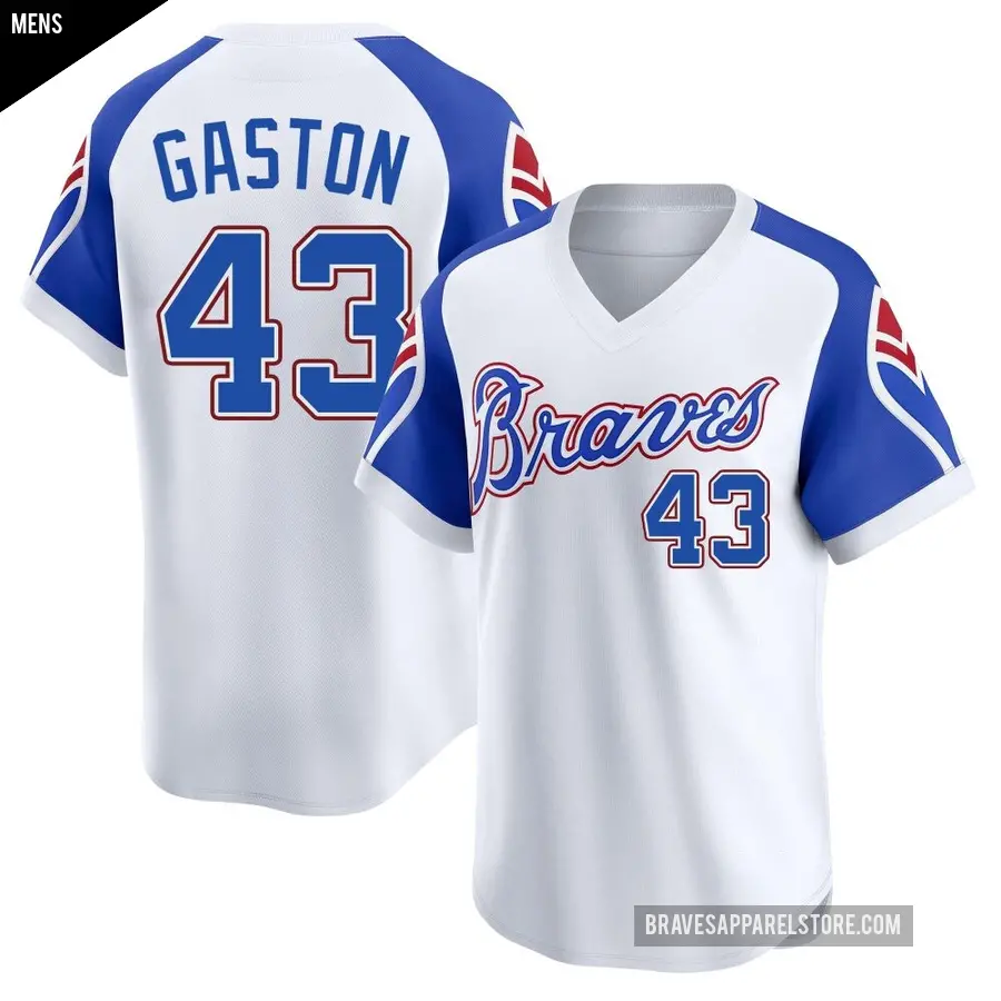 Men's Atlanta Braves ＃43 Cito Gaston Limited White Throwback Cooperstown Collection Jersey