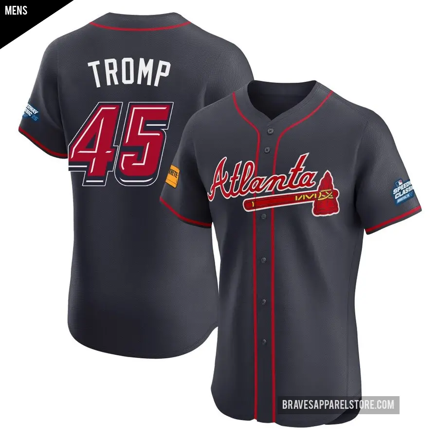 Men's Atlanta Braves ＃45 Chadwick Tromp Elite Navy 2025 Speedway Classic Alternate Jersey