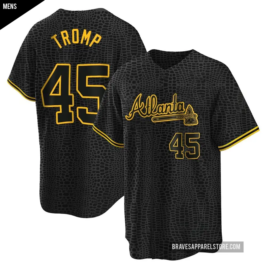 Men&#039;s Atlanta Braves &#65283;45 Chadwick Tromp Replica Black Snake Skin City Jersey