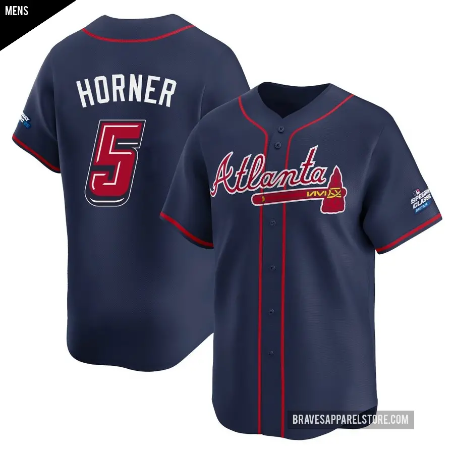 Men's Atlanta Braves ＃5 Bob Horner Limited Navy 2025 Speedway Classic Alternate Jersey