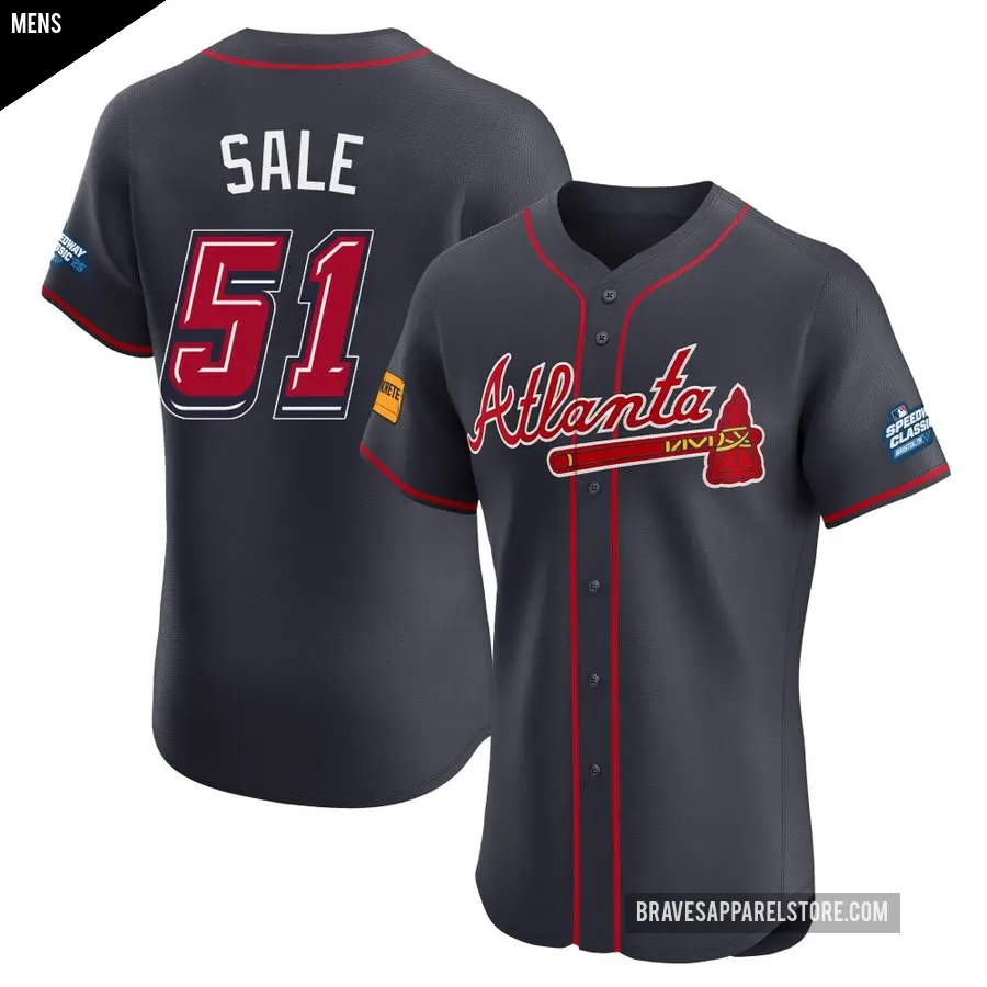 Men's Atlanta Braves ＃51 Chris Sale Elite Navy 2025 Speedway Classic Alternate Jersey