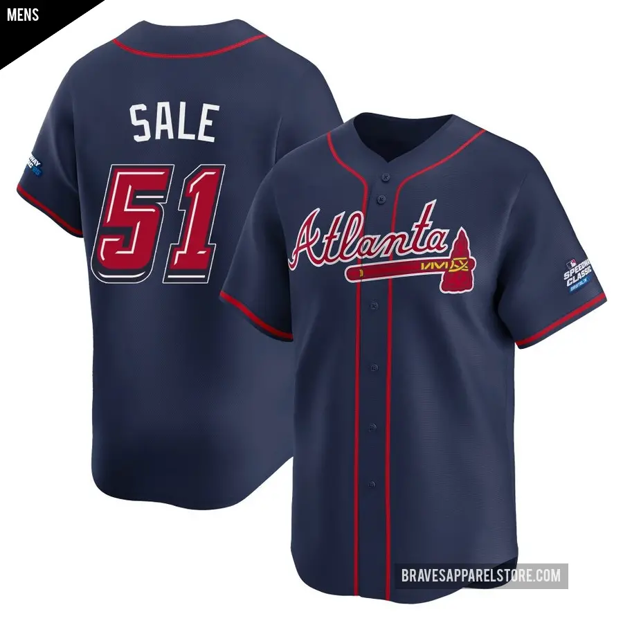 Men's Atlanta Braves ＃51 Chris Sale Limited Navy 2025 Speedway Classic Alternate Jersey