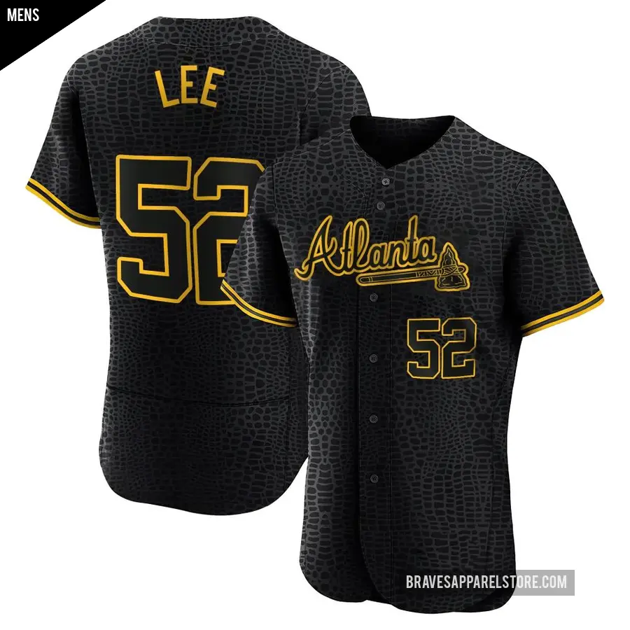 Men&#039;s Atlanta Braves &#65283;52 Dylan Lee Authentic Black Snake Skin City Jersey