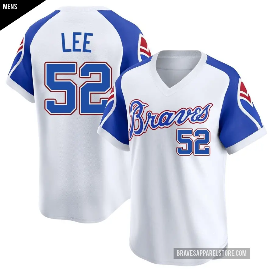 Men's Atlanta Braves ＃52 Dylan Lee Limited White Throwback Cooperstown Collection Jersey