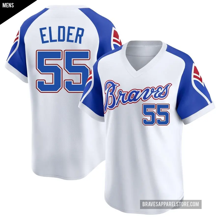 Men's Atlanta Braves ＃55 Bryce Elder Limited White Throwback Cooperstown Collection Jersey