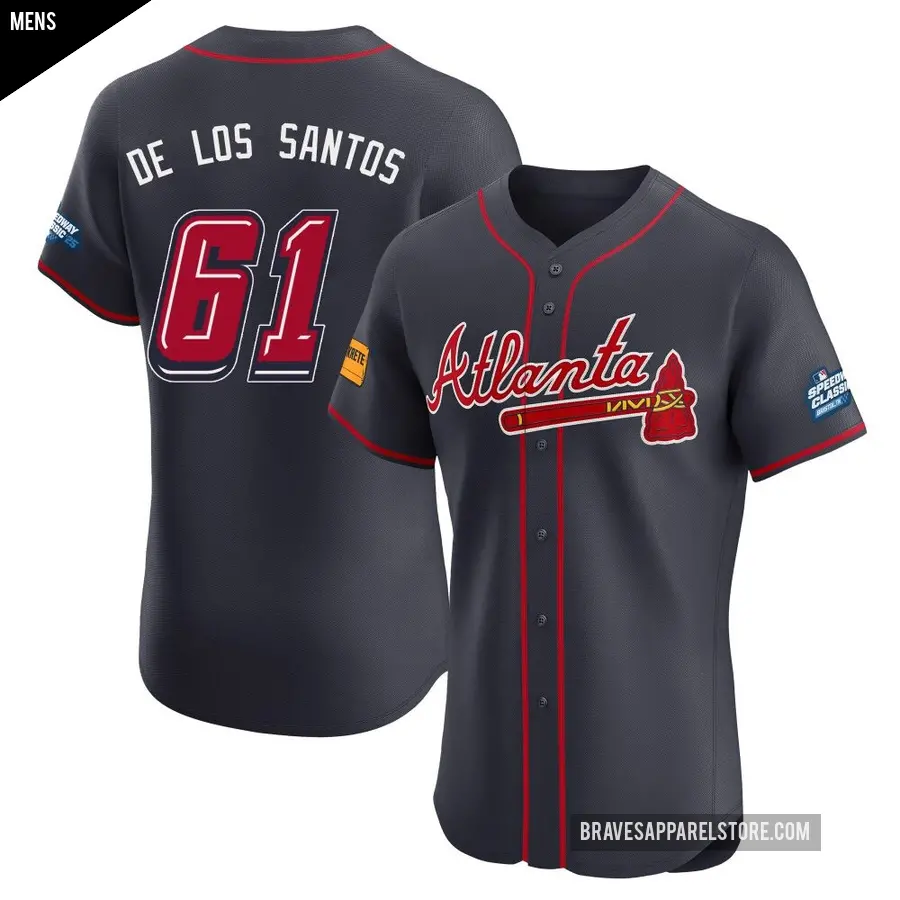 Men's Atlanta Braves ＃61 Enyel De Los Santos Elite Navy 2025 Speedway Classic Alternate Jersey