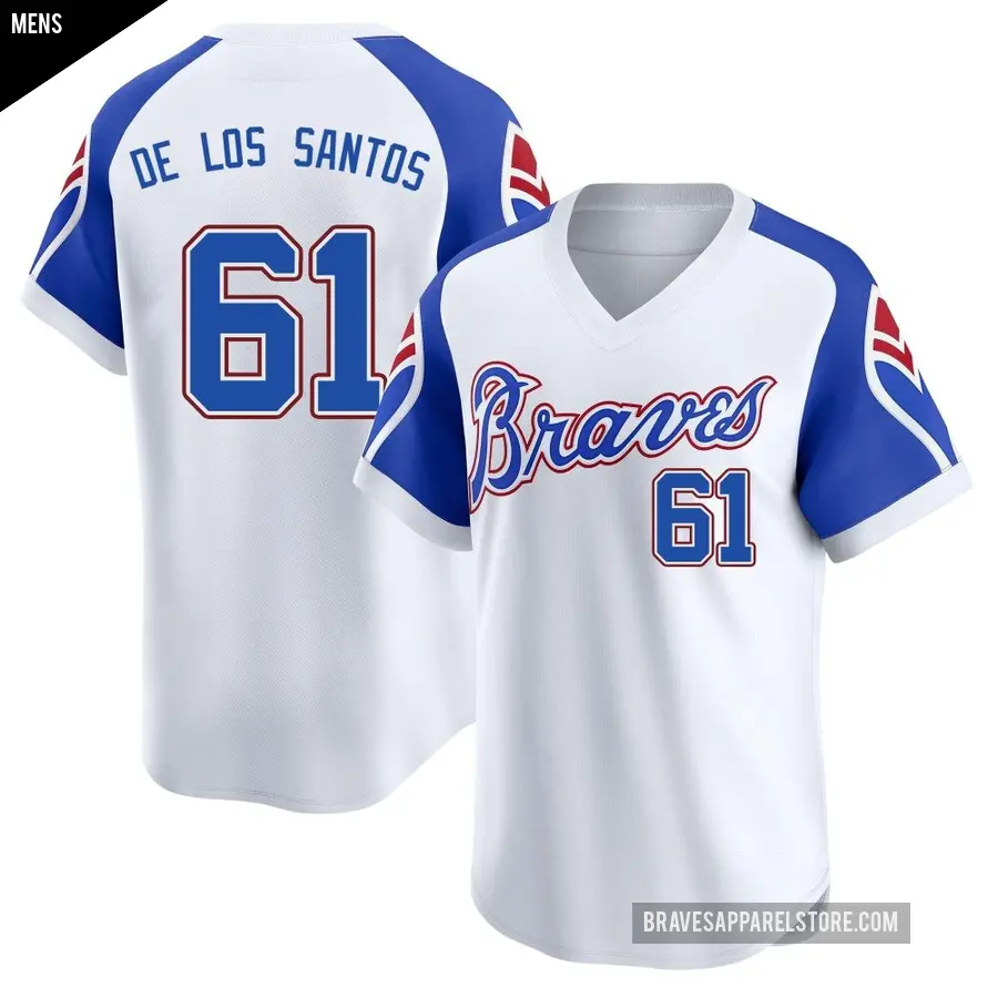 Men's Atlanta Braves ＃61 Enyel De Los Santos Limited White Throwback Cooperstown Collection Jersey
