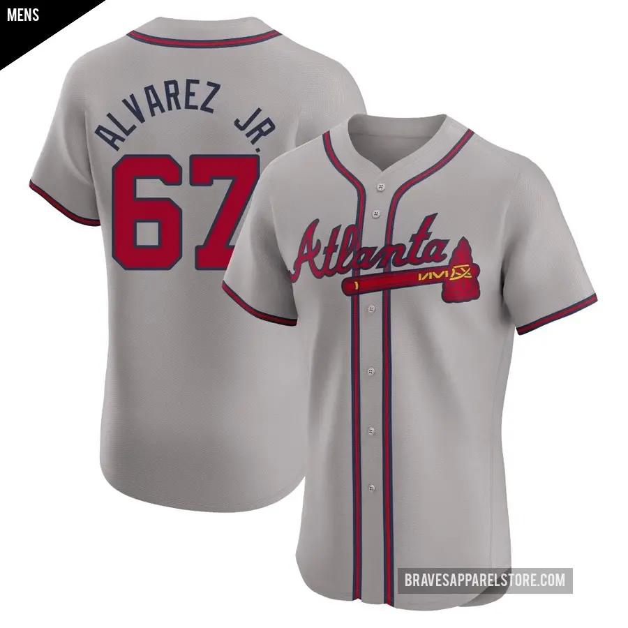Men's Atlanta Braves ＃67 Nacho Alvarez Jr. Elite Gray Road Jersey