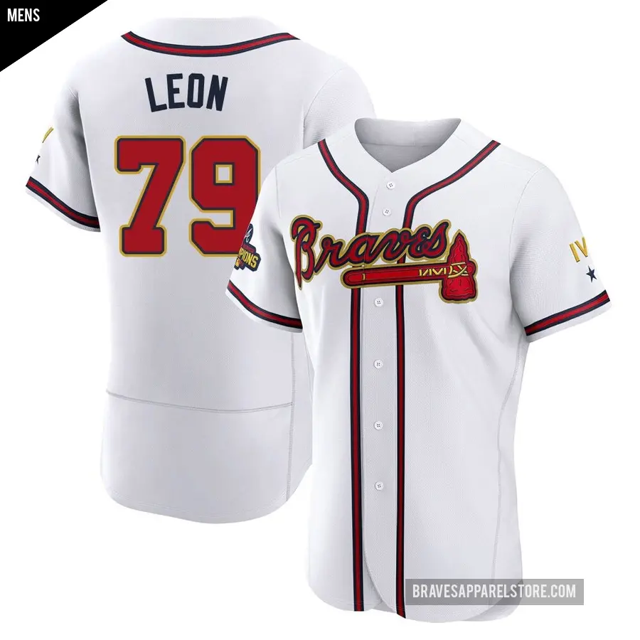 Men's Atlanta Braves ＃79 Sandy Leon Authentic Gold White 2022 Program Jersey